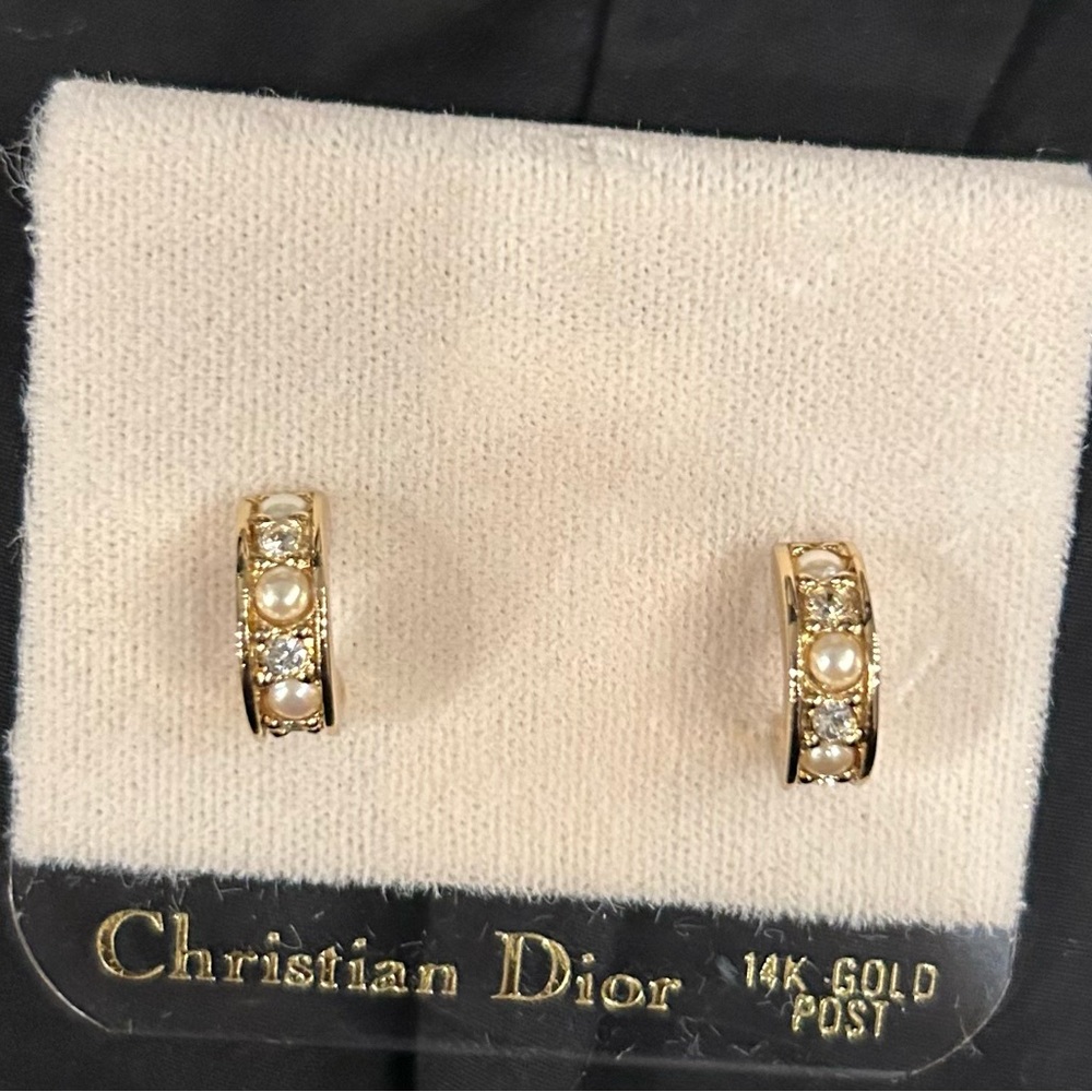 New Vintage Christian Dior Pearl Huggies Earrings